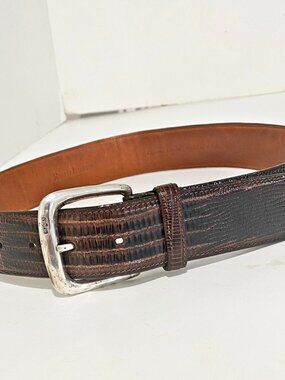 Ralph Lauren Mens Dress Belt Genuine Lizard Sterling Silver Buckle USA Sz 28